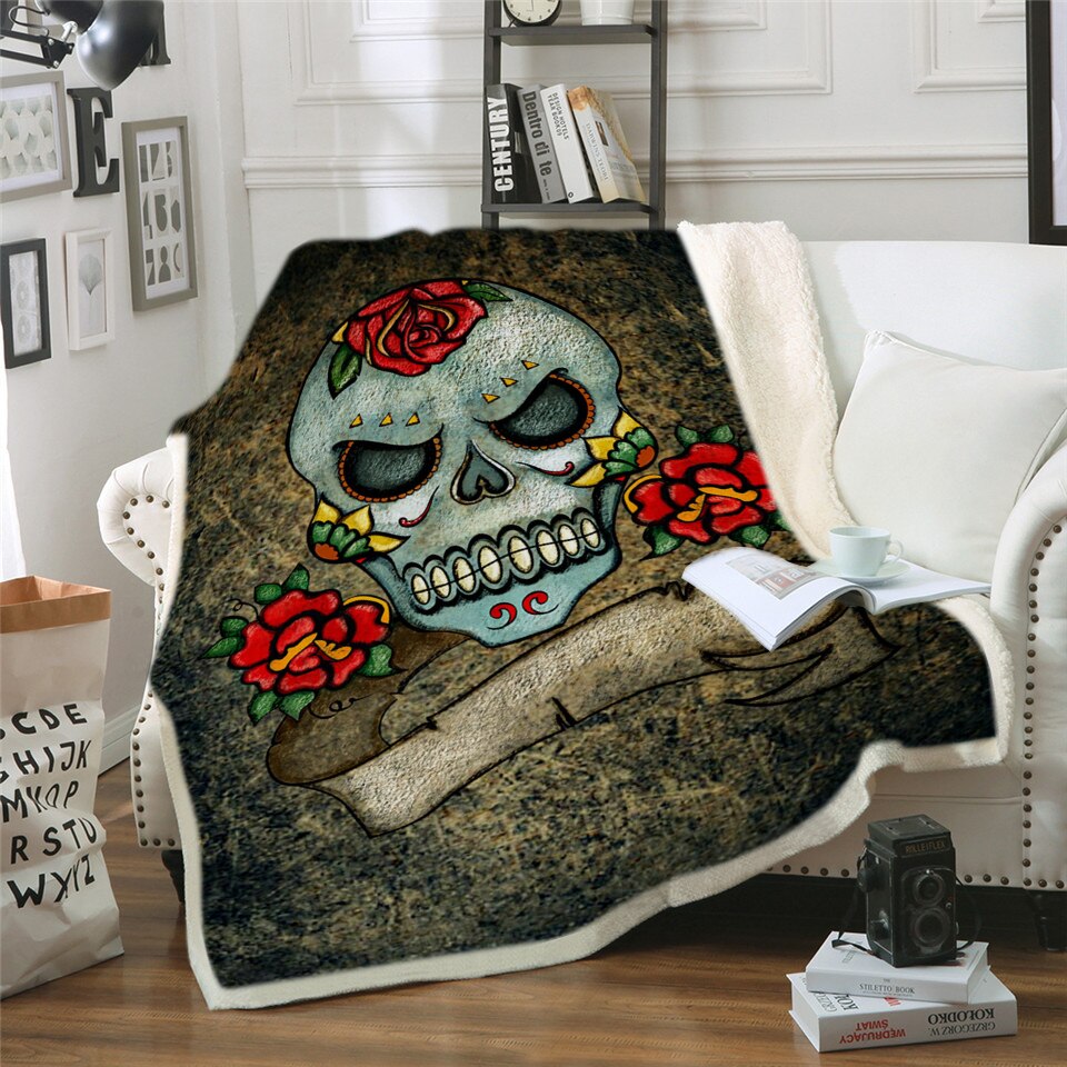 Skull Throw Blanket Halloween Traditional Mexican Sugar Day of the Dead