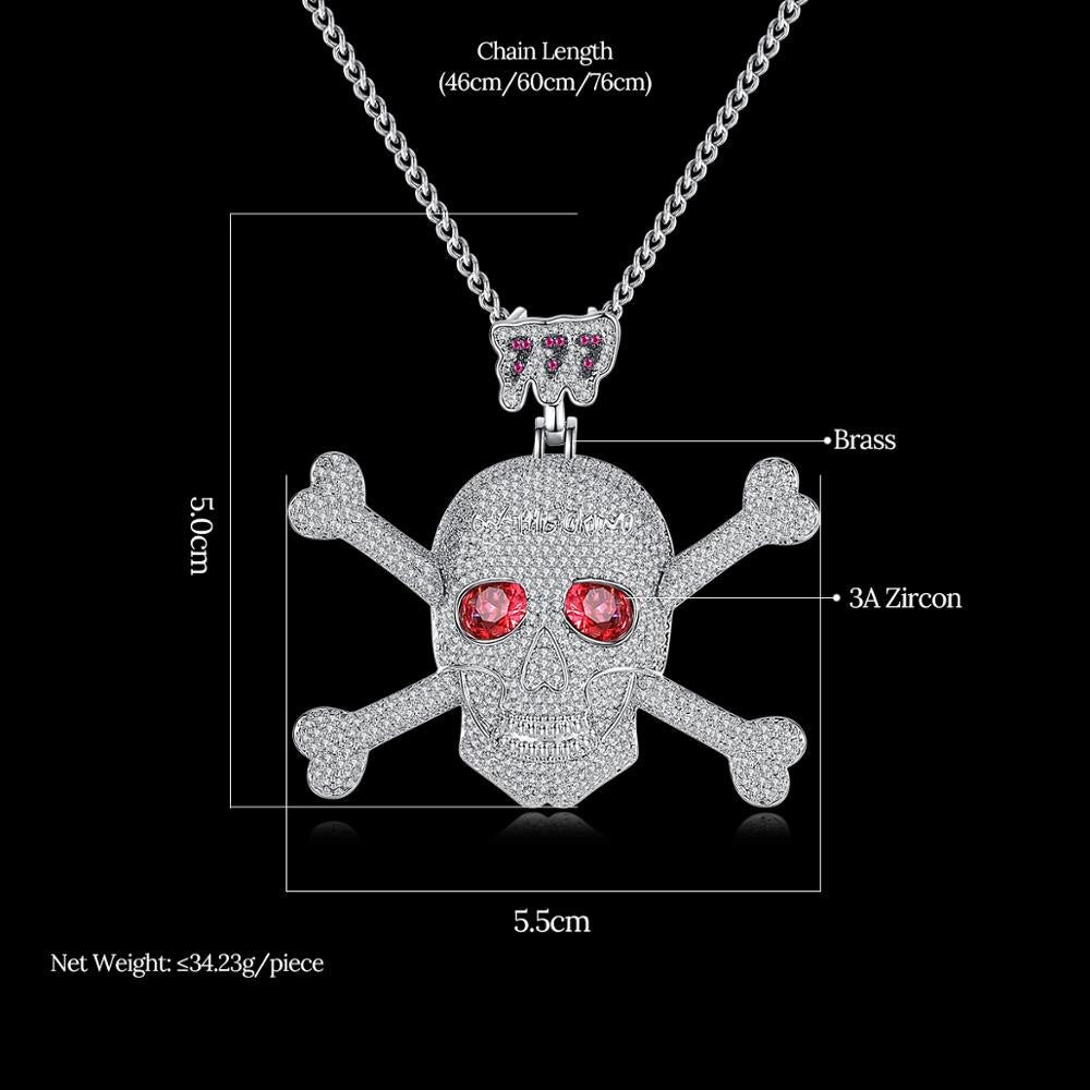 Full Rhinestone Punk Red CZ Stone Skeleton Skull Pendants Necklaces