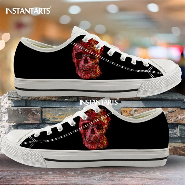 Street Skull Flower Canvas Shoes for Women Men Brand Design