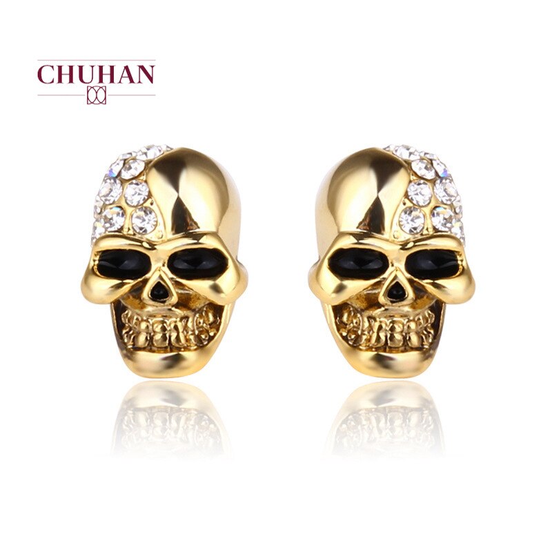 New Hot Punk Gold Unisex Skull Head Stud Earring