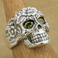 925 Sterling Silver Flower Skull CZ Eyes Mens Biker Rocker Punk Ring US Size 7~15