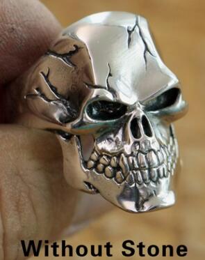 Sterling Silver CZ Eyes Skull Ring Mens Biker