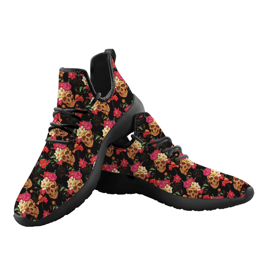 New Trendy Skull Flower 3D Pattern Men Comfortable Fly Weaving Shoes