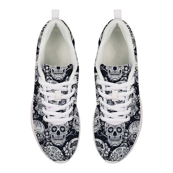 Classic Sugar Skulls Printed Flat Sneakers Gothic Casual Mesh Lace Sprot Women Shoes