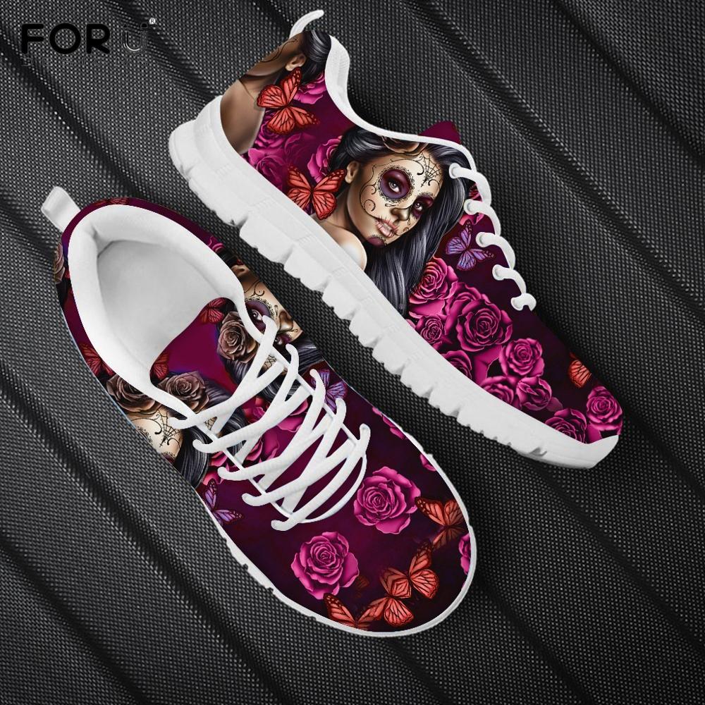 Sugar Skull Red Rose Floral Pattern Shoes Women Casual Spring/Autumn Sneakers