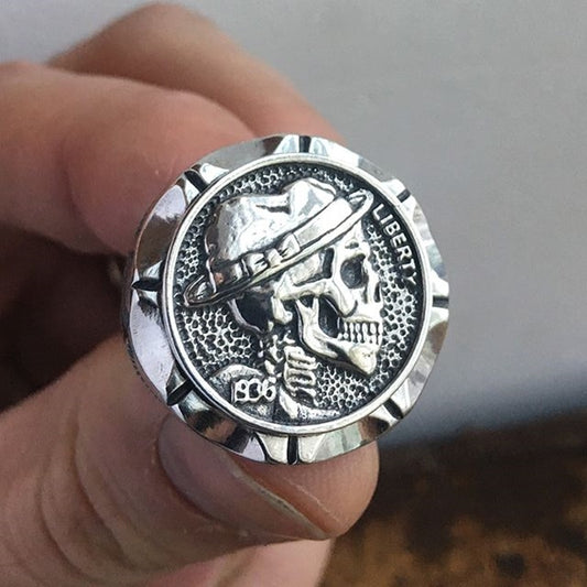 Hobo Nickel Brave Skull Rings Mens Mexican Indian