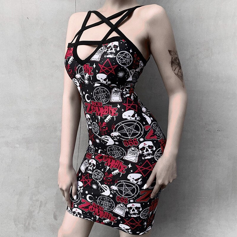 Pentagram Hollow Out Sexy Gothic Dress