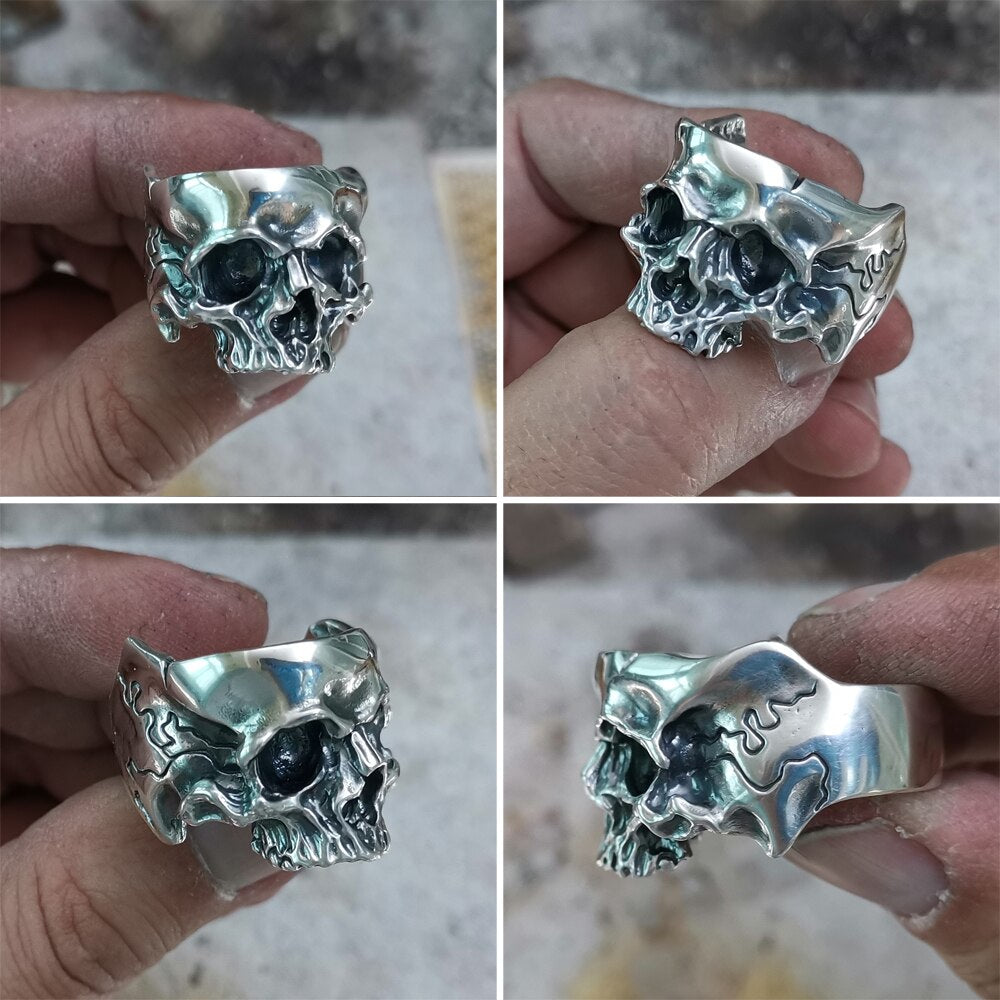 925 Sterling Silver Head Open Twisted Skull Ring Mens Biker Punk