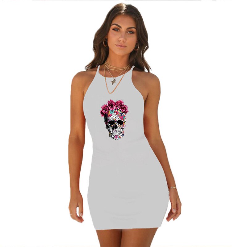 Dresses Women Sexy Bodycon Glazed Skull