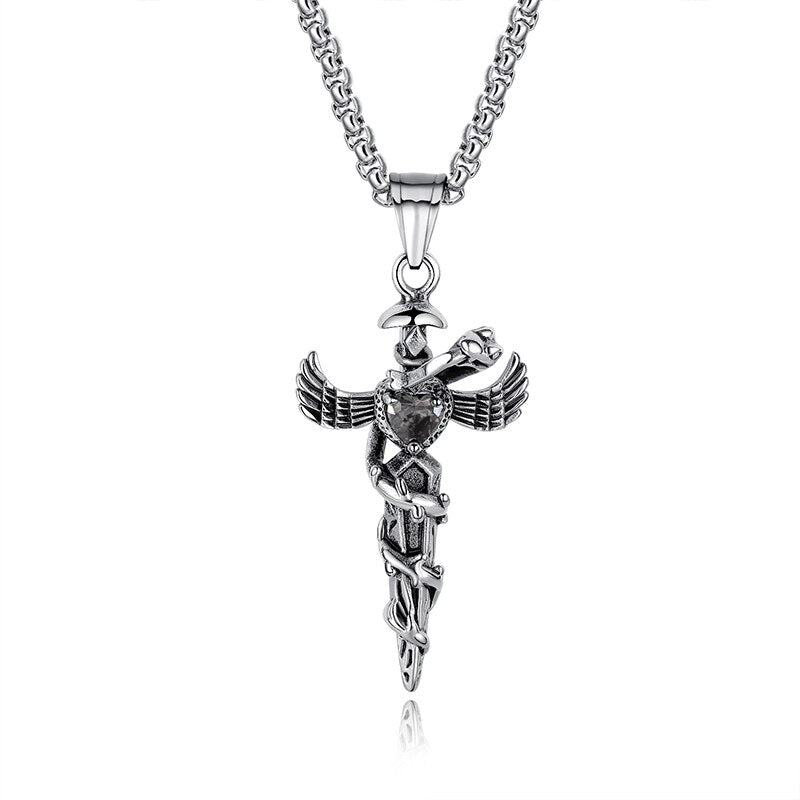 Exaggerated Punk Heart Cross Titanium Steel Necklace