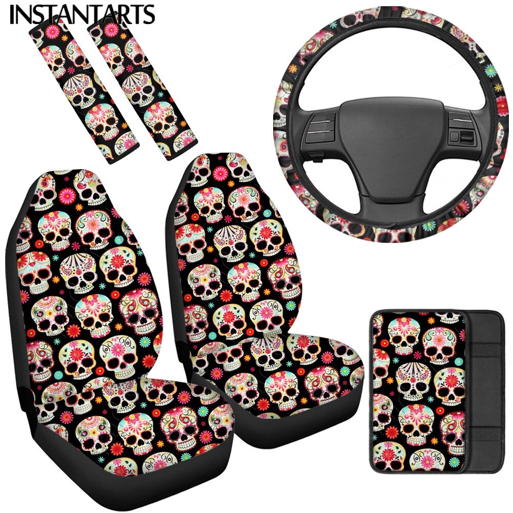 Mexican Style Sugar Skull Design Non Fade Front Seat Cover