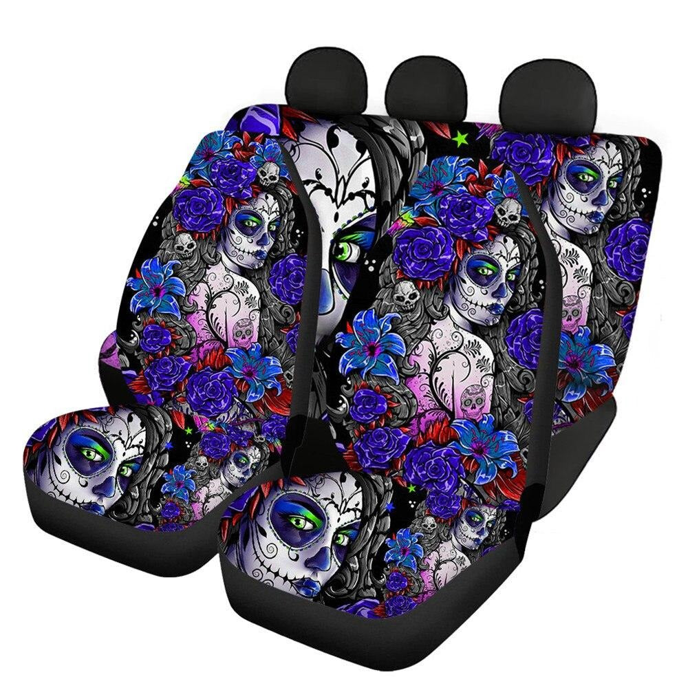 Sugar Skull Design Easy Clean Car Interior Protector Car Seat Covers Front/Back Seat Cover