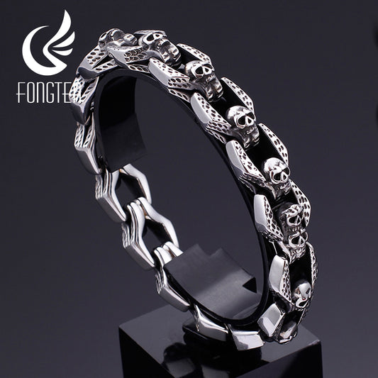 Skull Charm Bracelet Blacken Metal Stainless Steel Wrist Band Gothic Bracelets