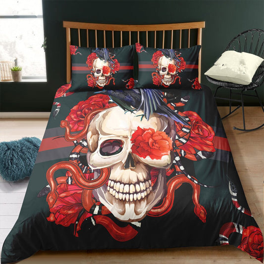 King Size Bedding Sets Sugar Skull Duvet Cover and Pillowcase Flower Rose Skull