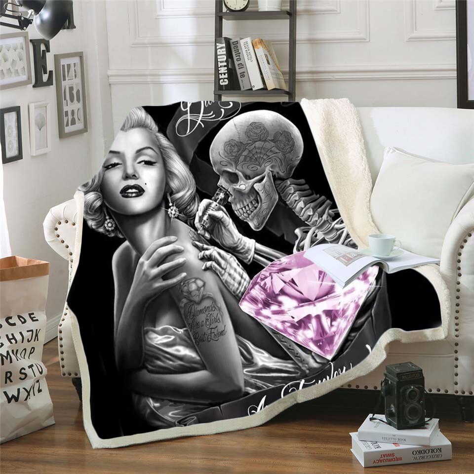 Skull Gothic Fleece Blanket for Beds Thick Quilt Fashion Bedspread Sherpa Throw Blanket