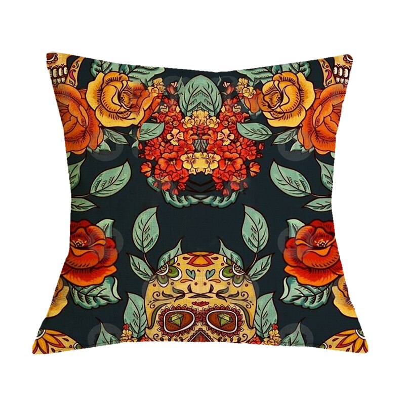 Floral Skull Print Throw Pillows for Couch Halloween Decorative Pillow Covers