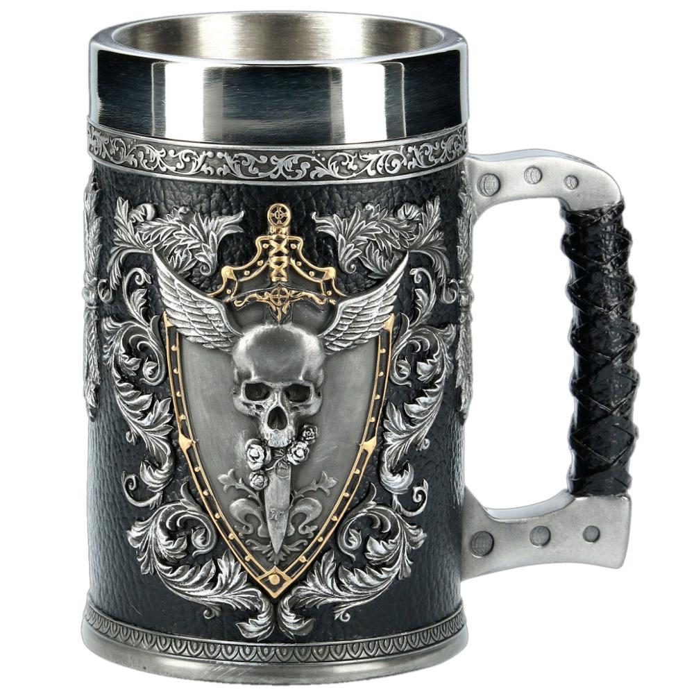 3D Beer Mugs Stein Tankard Double Headed Eagle Winged Sword And Shield Skull