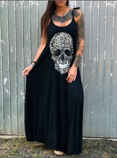 2020 Summer Dress Women Casual Punk Loose Short Sleeve Skull