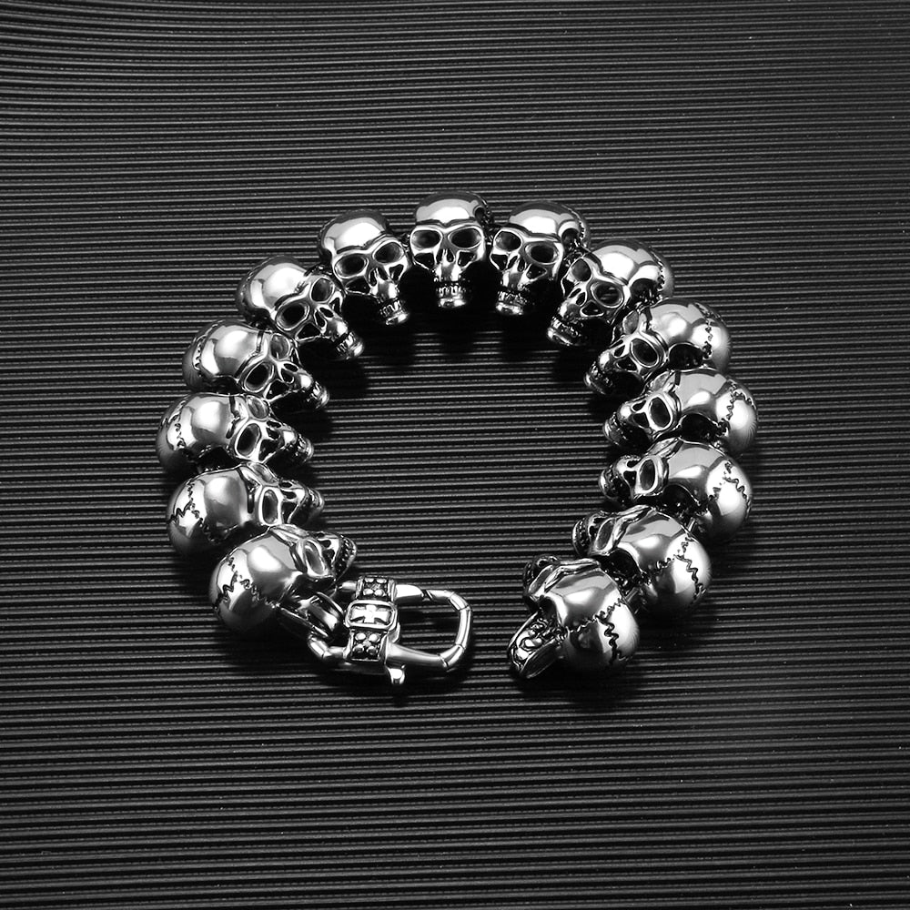 Stainless Steel Skull Bracelet Halloween Punk Cycle Skull Hip Hop Bracelets