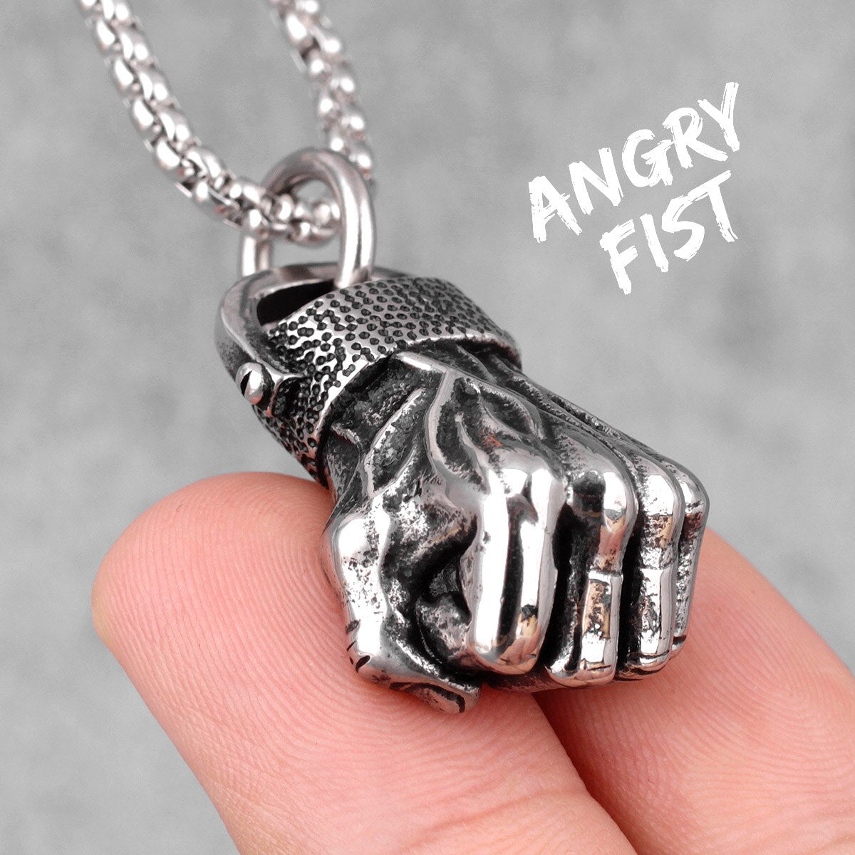 Anger Fist Fitness Long Men Necklaces Pendants Chain Punk