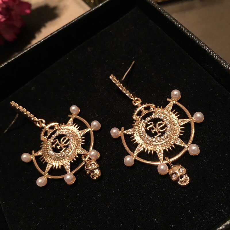 Fashion Korean jewelry woman earrings pearl punk rudder navy letter