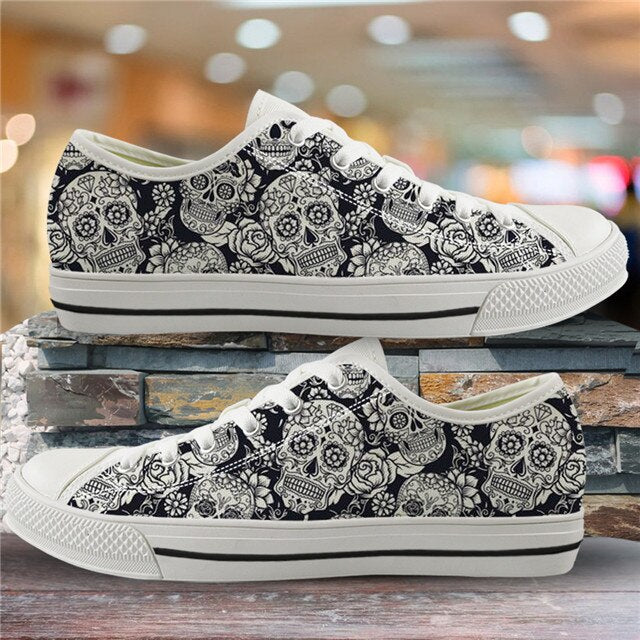 Sugar Skull Pattern Women's Summer Casual Canvas Shoes Ladies