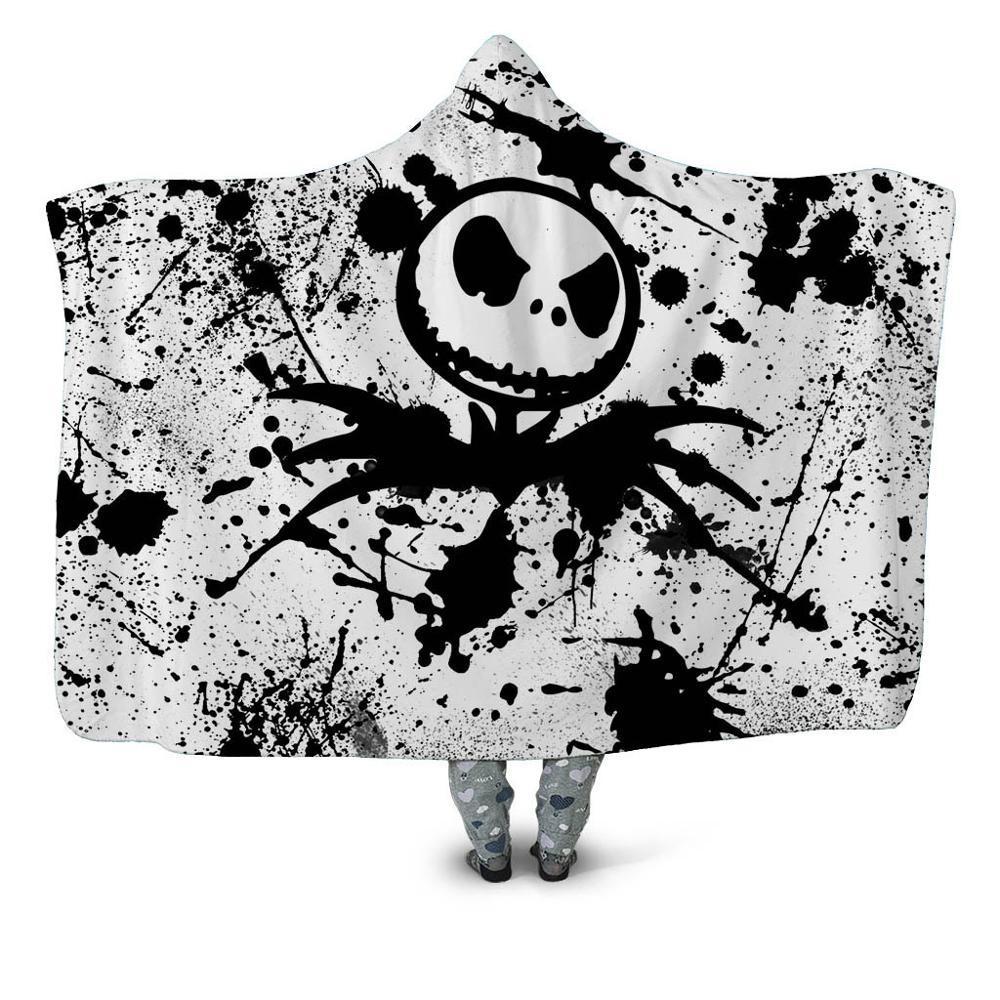 Smile Skull 3d Printed Plush Home Office Textile Hooded Blanket