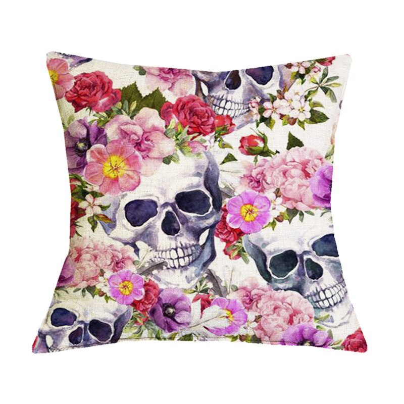 Floral Skull Print Throw Pillows for Couch Halloween Decorative Pillow Covers
