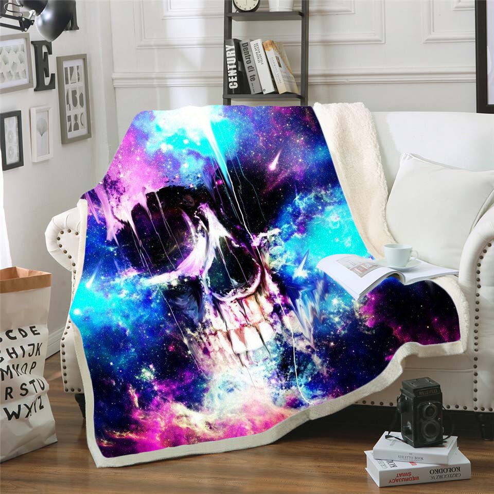 Skull Gothic Fleece Blanket for Beds Thick Quilt Fashion Bedspread Sherpa Throw Blanket