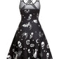 Plus Size Women Black Mini Dress Gothic Skull