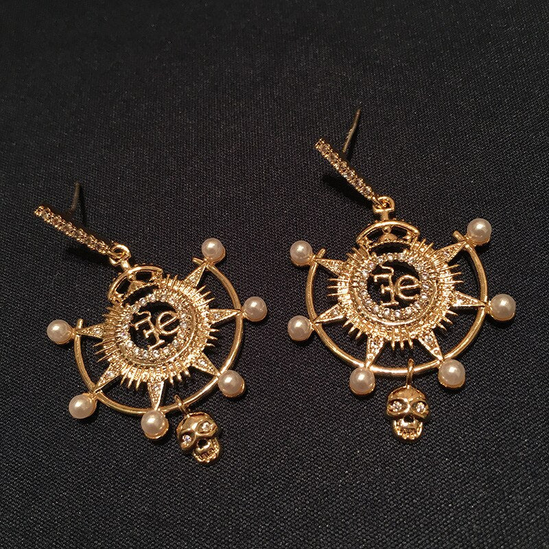 Fashion Korean jewelry woman earrings pearl punk rudder navy letter