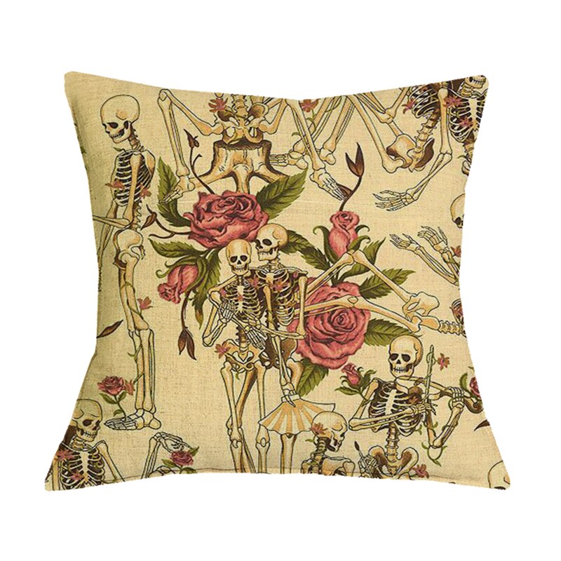 Floral Skull Print Throw Pillows for Couch Halloween Decorative Pillow Covers