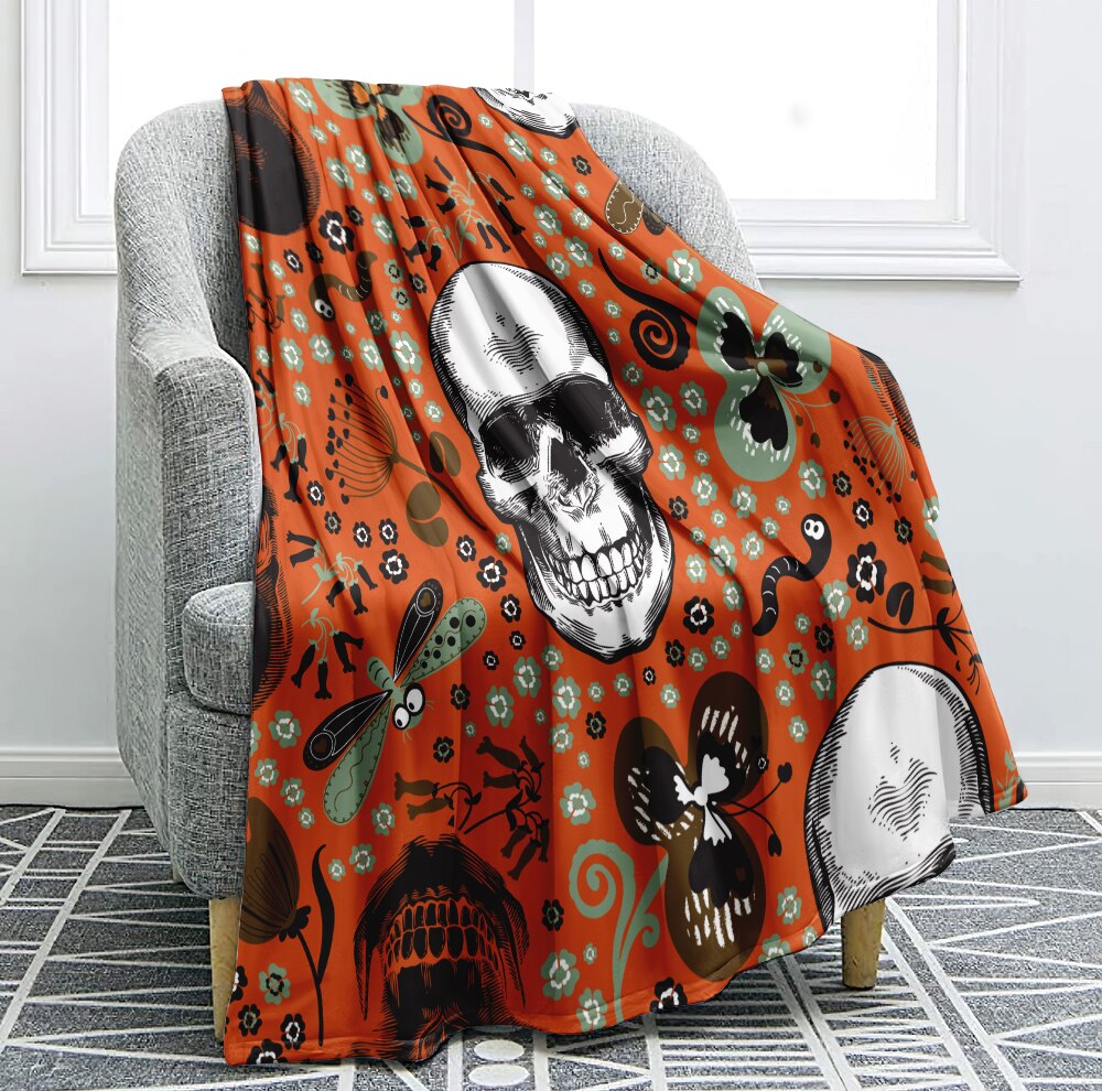 Skull Blanket Floral Skull Throw Blanket Black White Background Sherpa Flannel Blanket