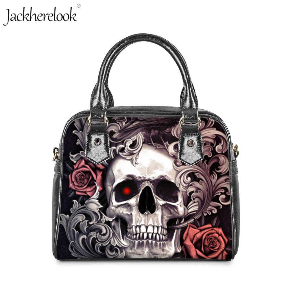 Woman Luxyry Handbag Sugar Rose Flower Skull Printing Gothic Bag