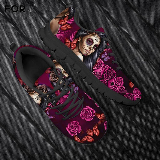 Sugar Skull Red Rose Floral Pattern Shoes Women Casual Spring/Autumn Sneakers