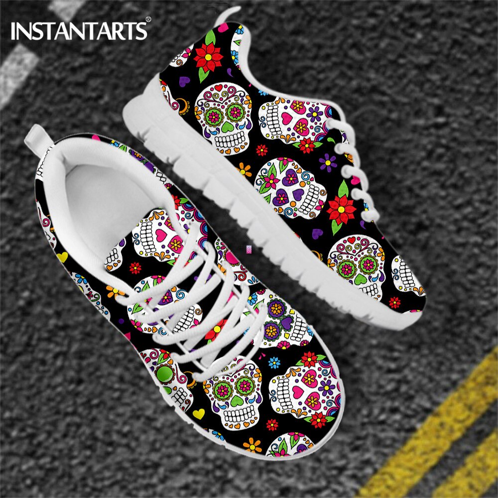 Brand Design Sugar Skull Floral Flats Sneaker Shoes for Women's