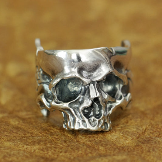 925 Sterling Silver Head Open Twisted Skull Ring Mens Biker Punk