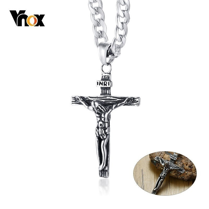 Cross Necklace for Men Stainless Steel Cuban Chain 20"-24"