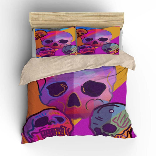 Sugar Skull Bedding Set Bedroom Decor Gift Purple Background Hypoallergenic Quilt
