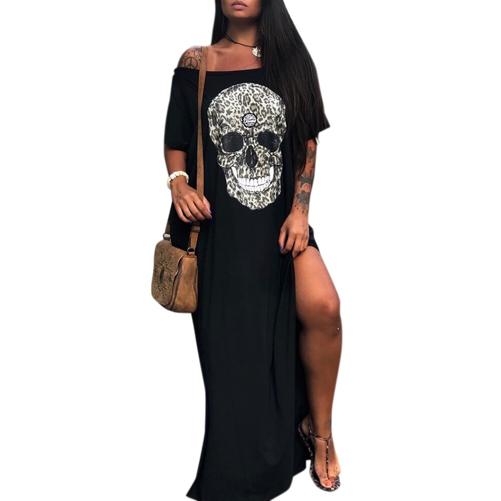 Female Dress Party Skull Printed Women Maxi Dress