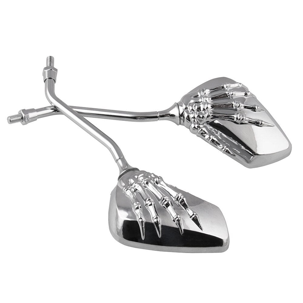 2pcs/Set Universal 8mm 10mm Motorcycle Chrome SKELETON Skull HAND Mirrors