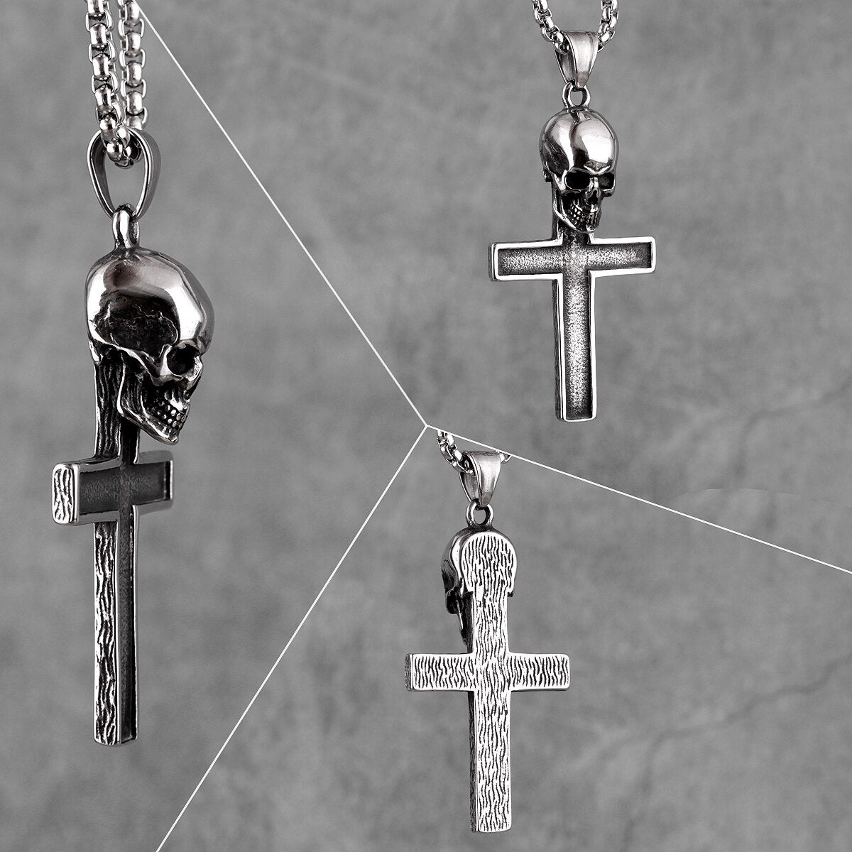 Stainless Steel Gothic Skull Cross Long Men Necklaces Pendants Chain Punk