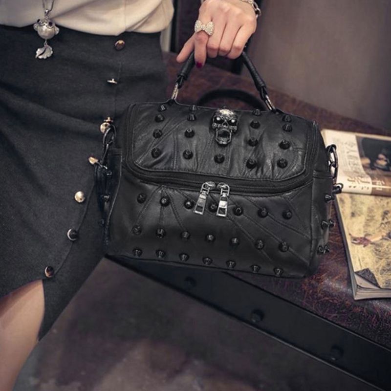 Women Bags Split Sheep Leather Messenger Rivet Skull