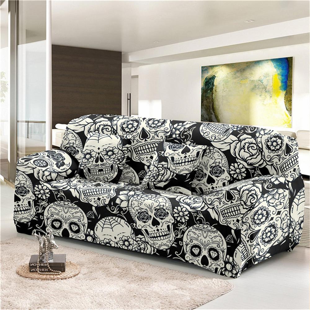 Sugar skull sofa Cover Living Room Decor Stretch Slipcover For L-shaped Sectional Couch