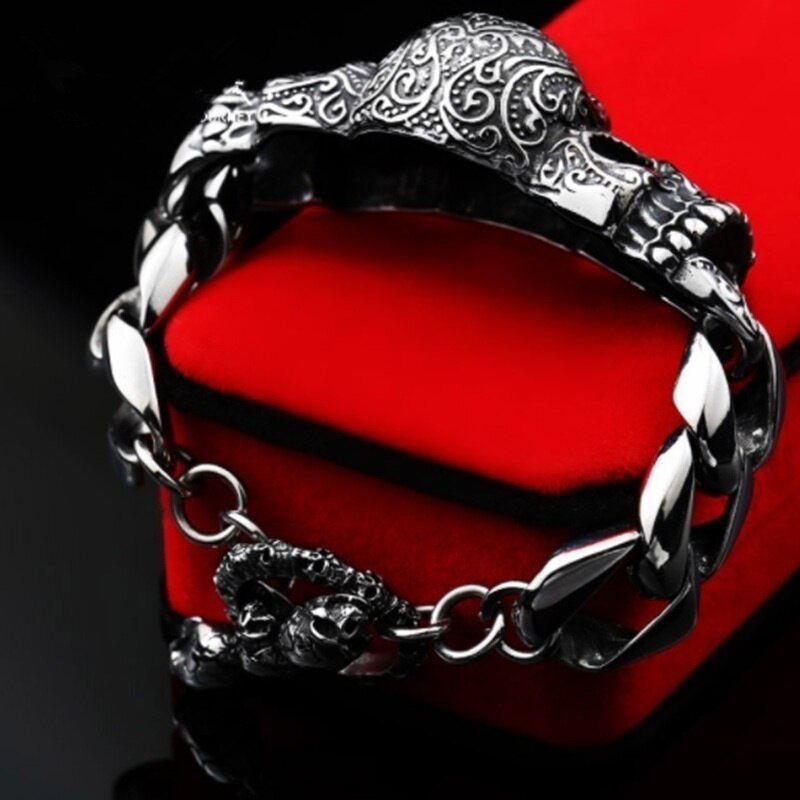 Vintage Gothic  Personality Punk Fashion  Trend   Men Punk Skull Bracelet & Bangle Jewelry