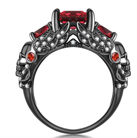 Skull Angel Ring Women Purple Crystal CZ Rings Black