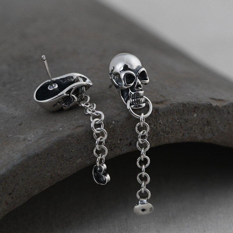 Original Real 925 Sterling Silver Skull Stud Earrings