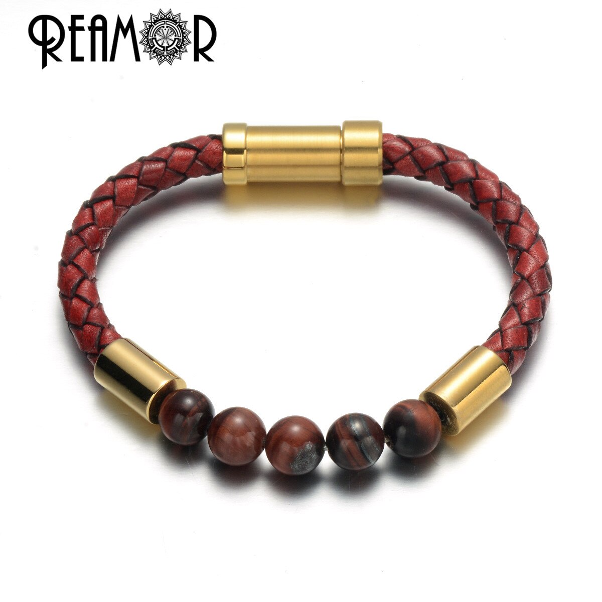 2019 Men Black Braided Leather Bracelets Natural Stone Bracelet