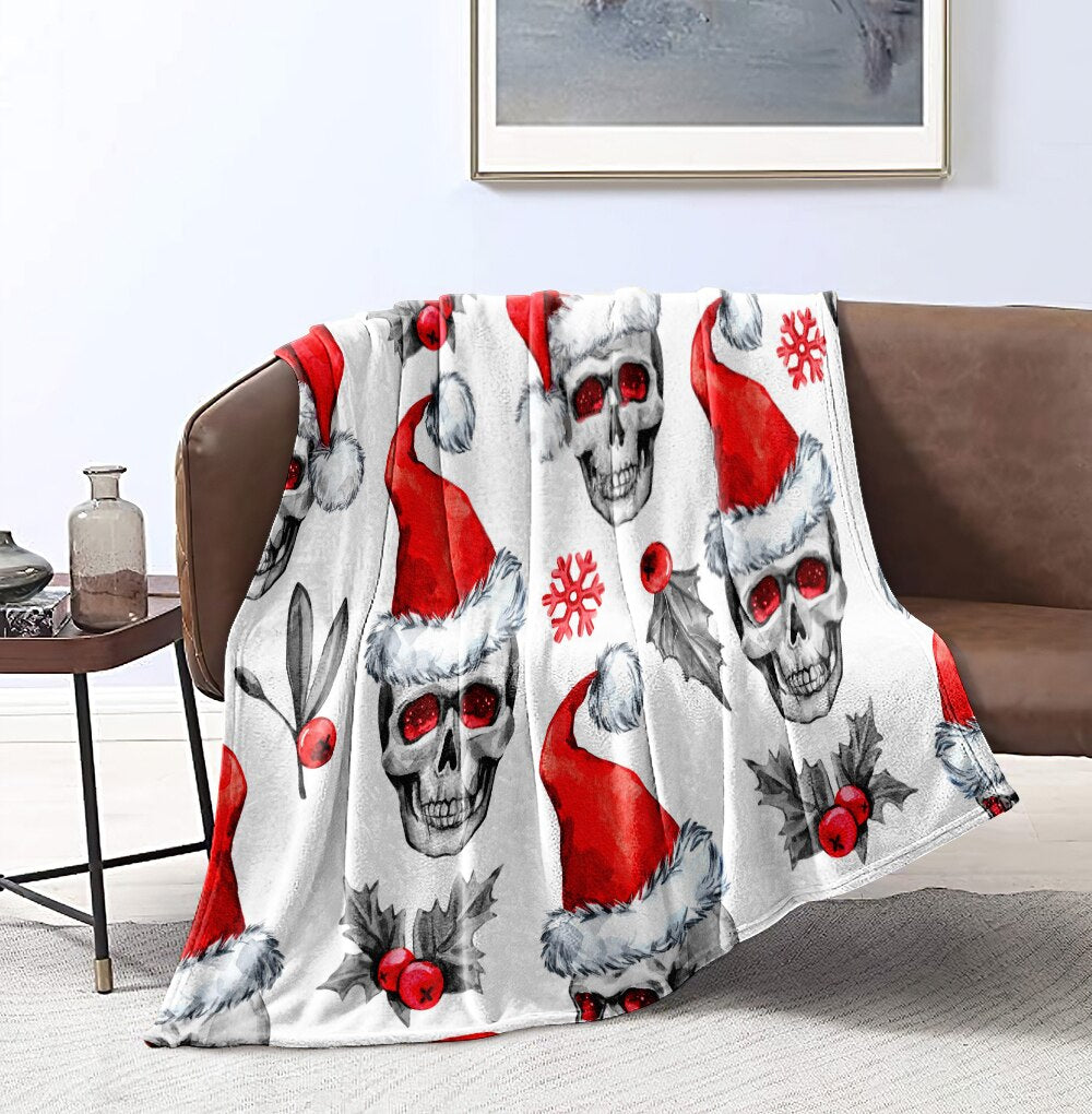 Skull Blanket Floral Skull Throw Blanket Black White Background Sherpa Flannel Blanket