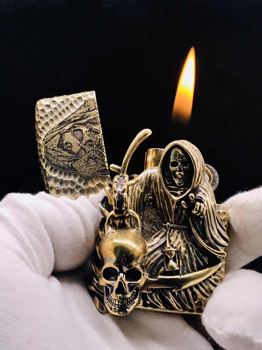 Brass Welding Stick skull  Dead God Devil 3D relief handmade lighter art collection